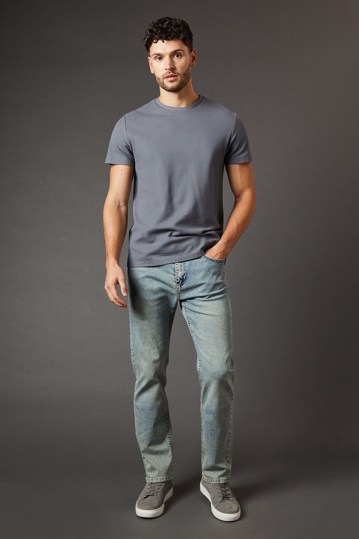 Burton Burton Men's Light Vintage Wash Stretch Straight Fit Jeans in Light Wash - 2