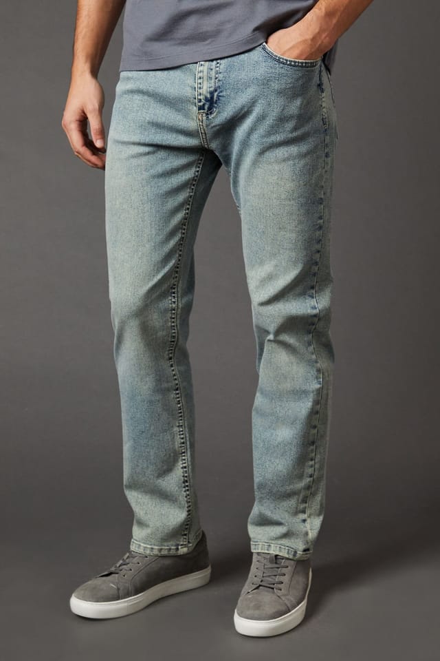 Burton Burton Men's Light Vintage Wash Stretch Straight Fit Jeans in Light Wash - 2