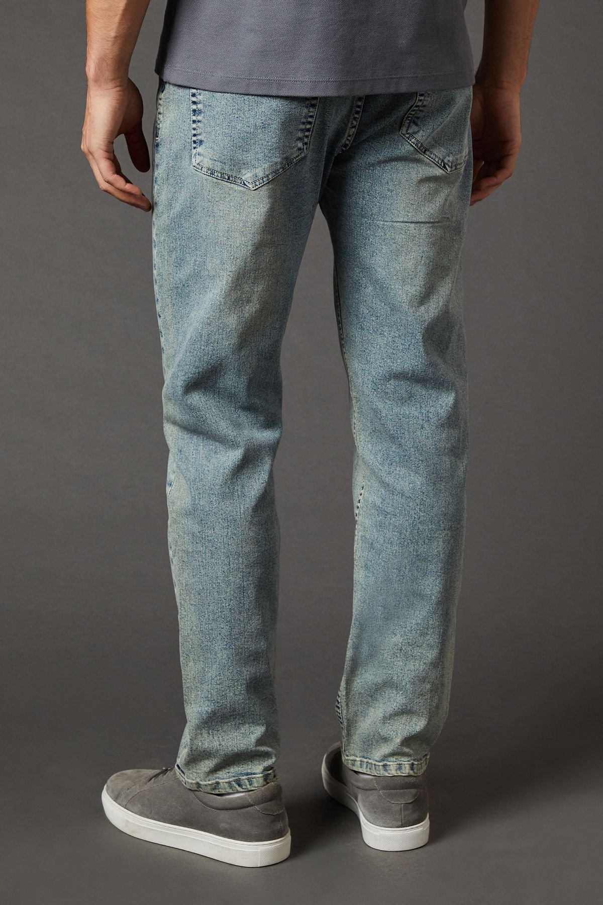 Burton Burton Men's Light Vintage Wash Stretch Straight Fit Jeans in Light Wash - 3