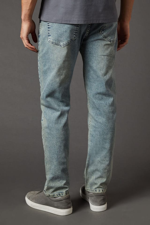 Burton Burton Men's Light Vintage Wash Stretch Straight Fit Jeans in Light Wash - 3