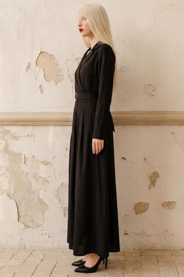 MyFashion MyFashion Women's Belted Long Sleeve Maxi Dress in Black - 2