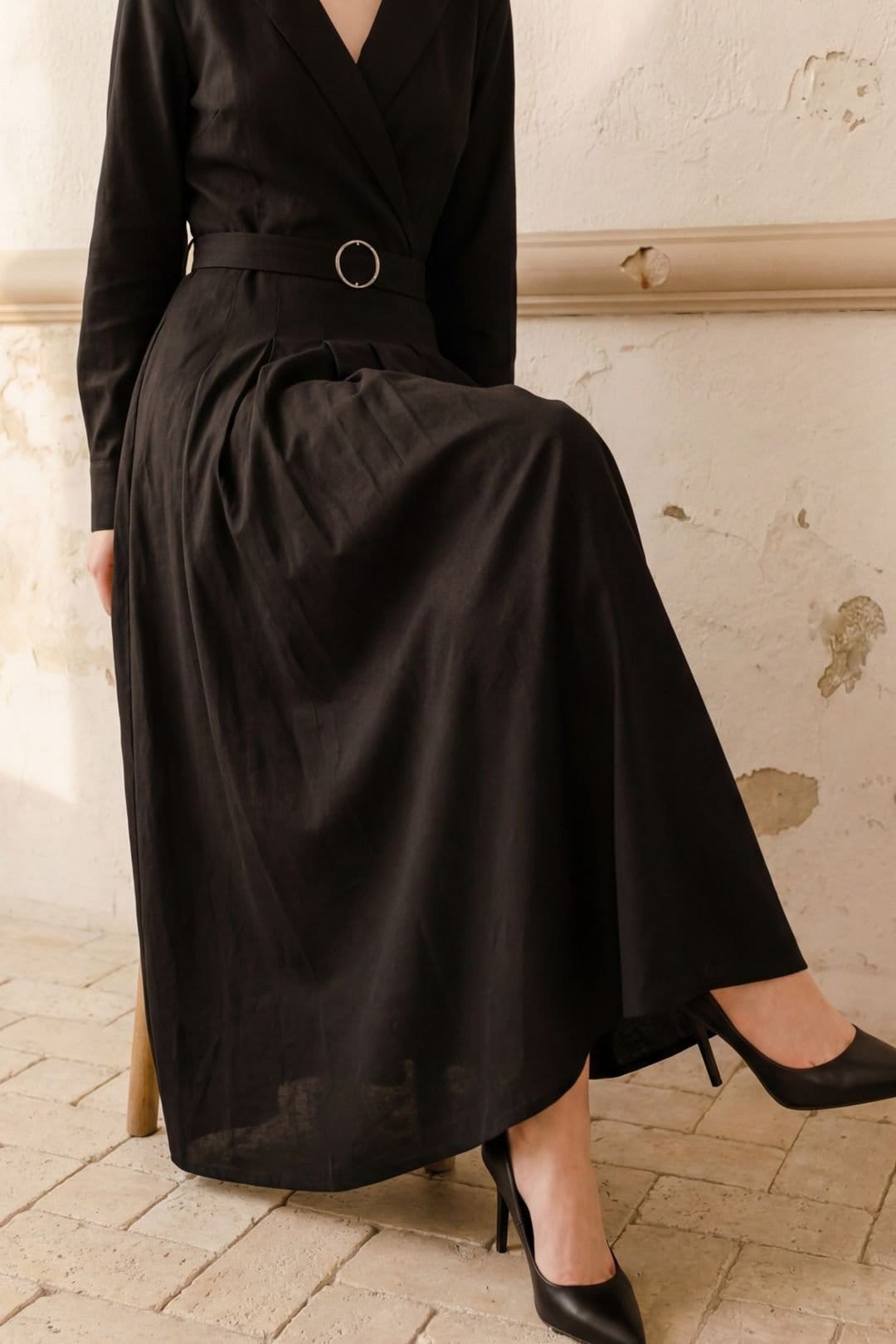 MyFashion MyFashion Women's Belted Long Sleeve Maxi Dress in Black - 4