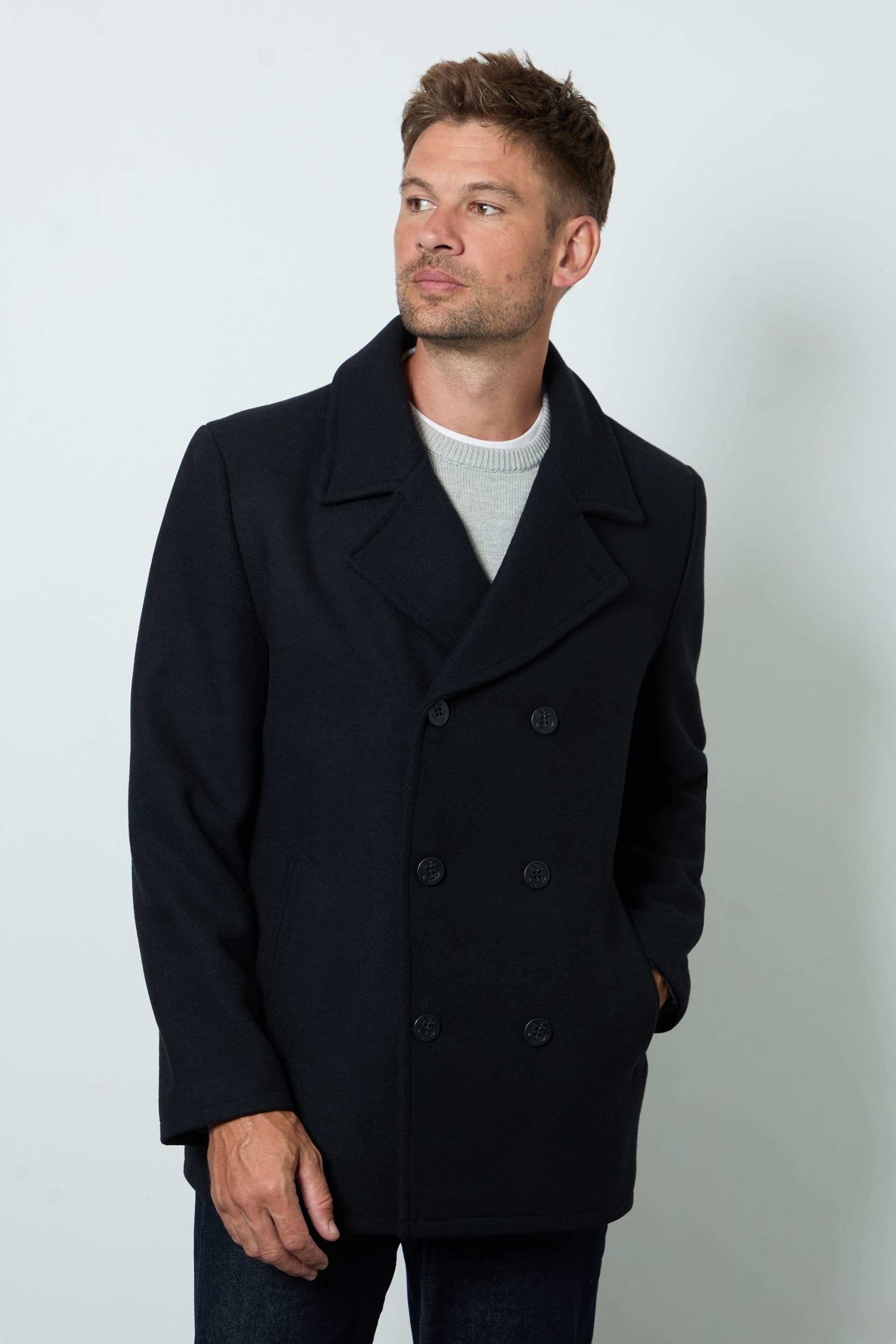 Maine Maine Men's Black Wool Blend Peacoat