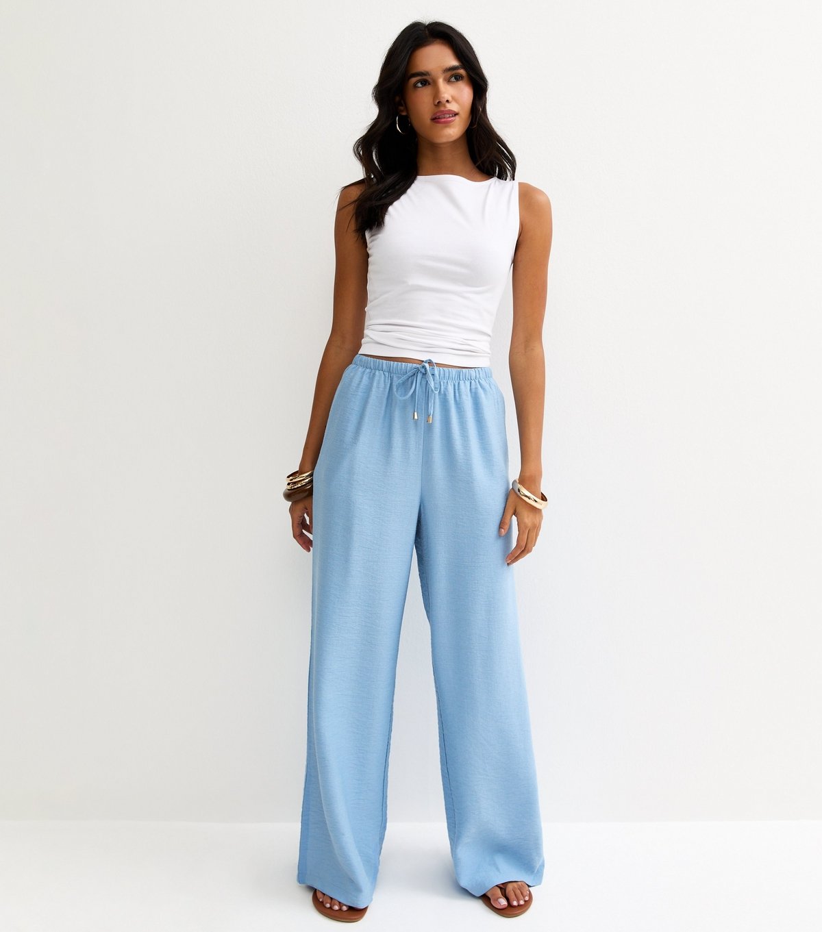New Look Women's Light Blue Drawstring Wide Leg Trousers New Look - 3
