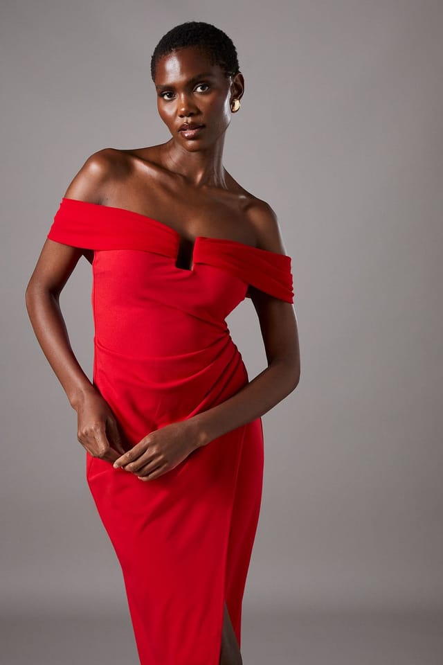 Coast Coast Women's Bardot Scuba Bodycon Midi Dress in Red - 2