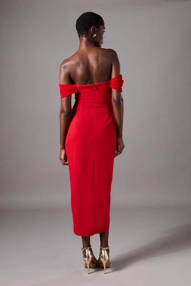 Coast Coast Women's Bardot Scuba Bodycon Midi Dress in Red - 3