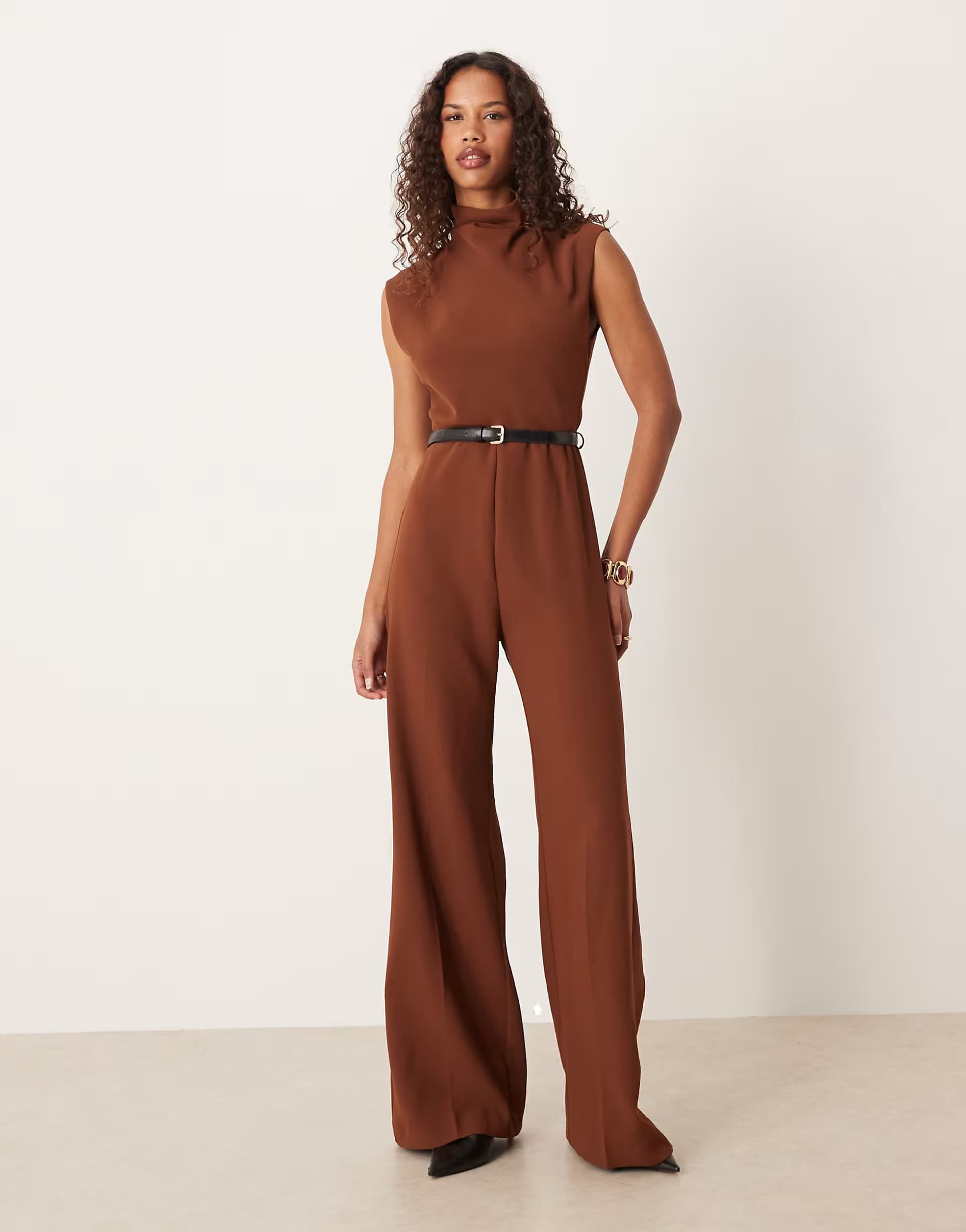 ASOS Mango sleeveless belted jumpsuit in rust