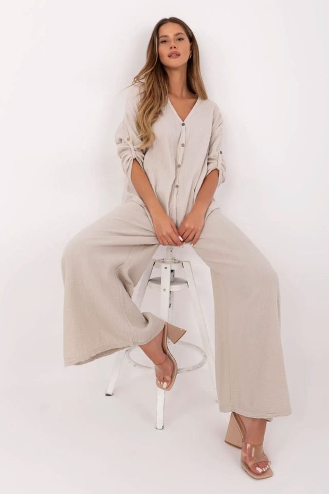 Love Lace Love Lace Women's Light Cotton Muslin Palazzo Trousers Style 211272 in Beige - 2