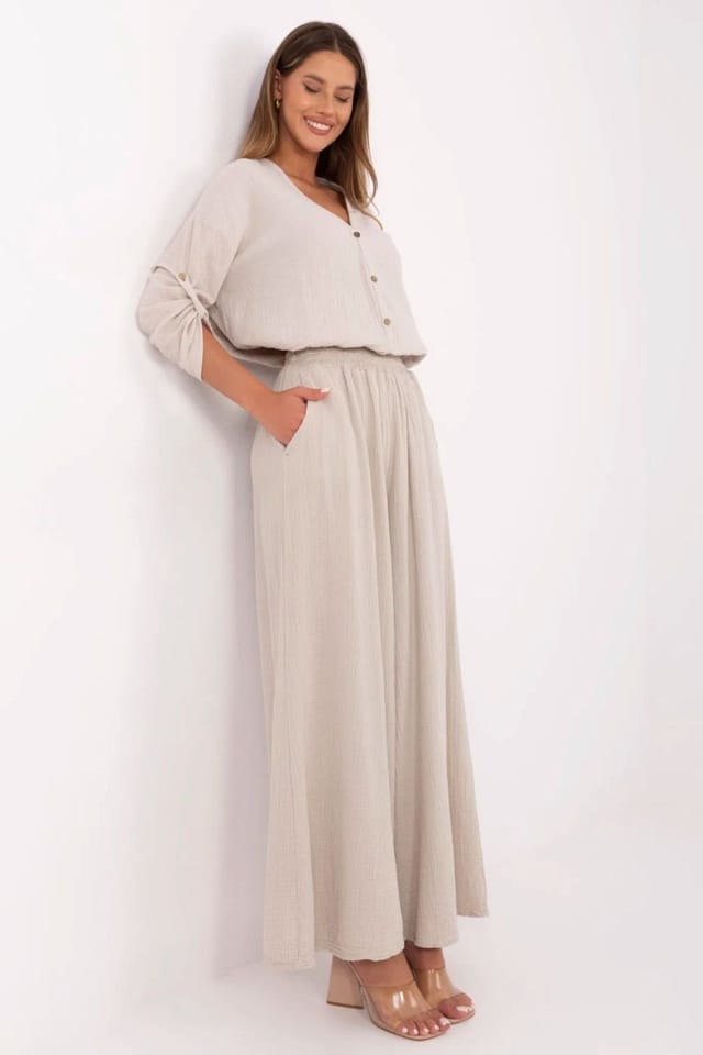 Love Lace Love Lace Women's Light Cotton Muslin Palazzo Trousers Style 211272 in Beige - 3