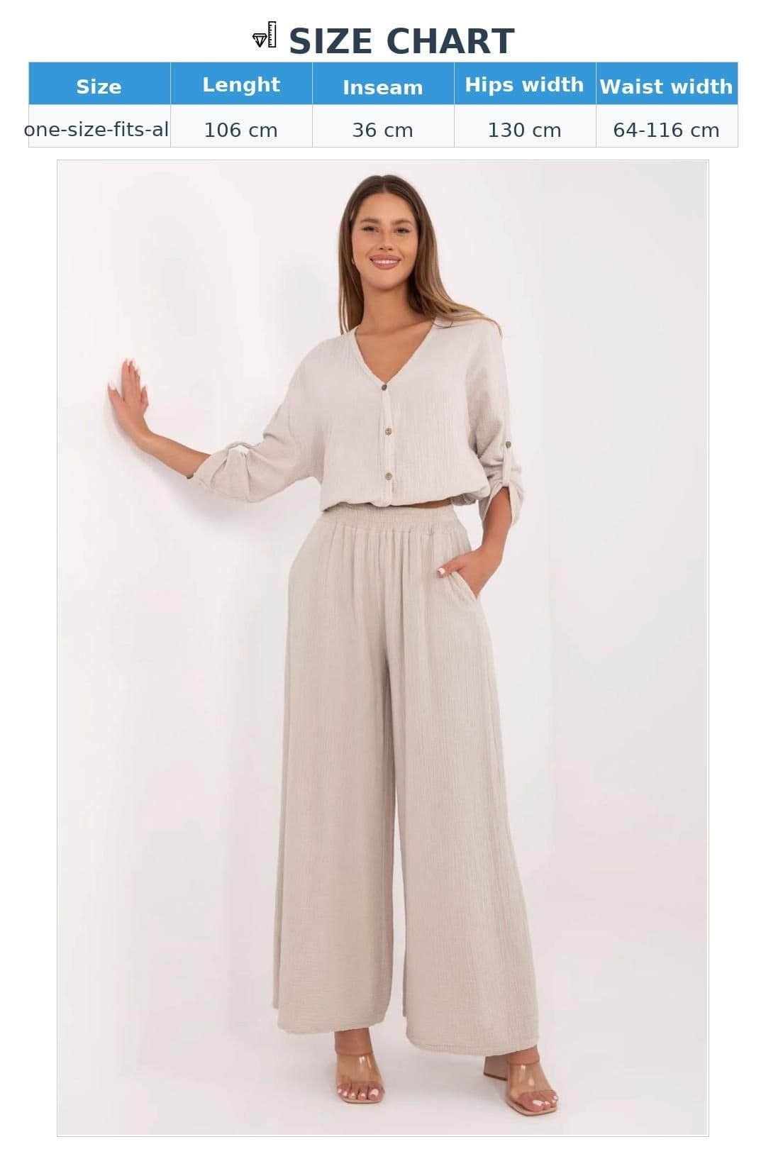 Love Lace Love Lace Women's Light Cotton Muslin Palazzo Trousers Style 211272 in Beige - 4
