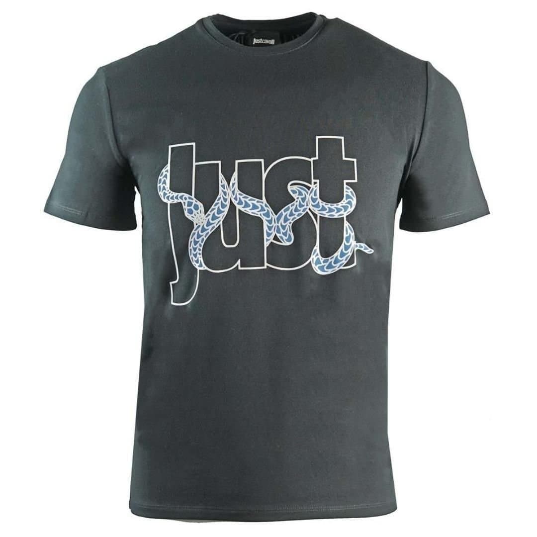 Just Cavalli Just Cavalli Men's Snake Wrapped Logo Black T-Shirt