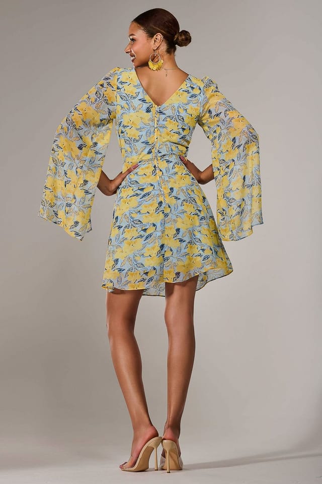 Jolie Moi Jolie Moi Women's Chiffon Split Sleeve Mini Dress in Yellow - 2