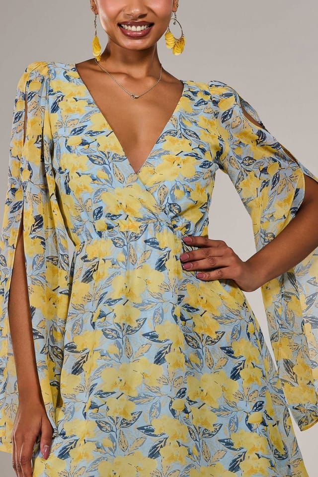 Jolie Moi Jolie Moi Women's Chiffon Split Sleeve Mini Dress in Yellow - 3