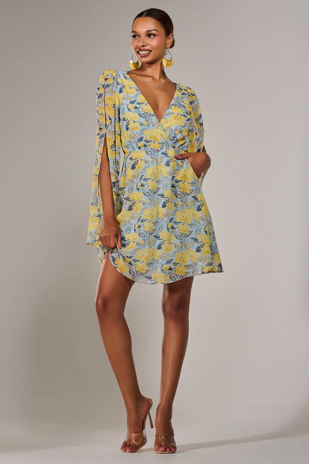 Jolie Moi Jolie Moi Women's Chiffon Split Sleeve Mini Dress in Yellow - 4