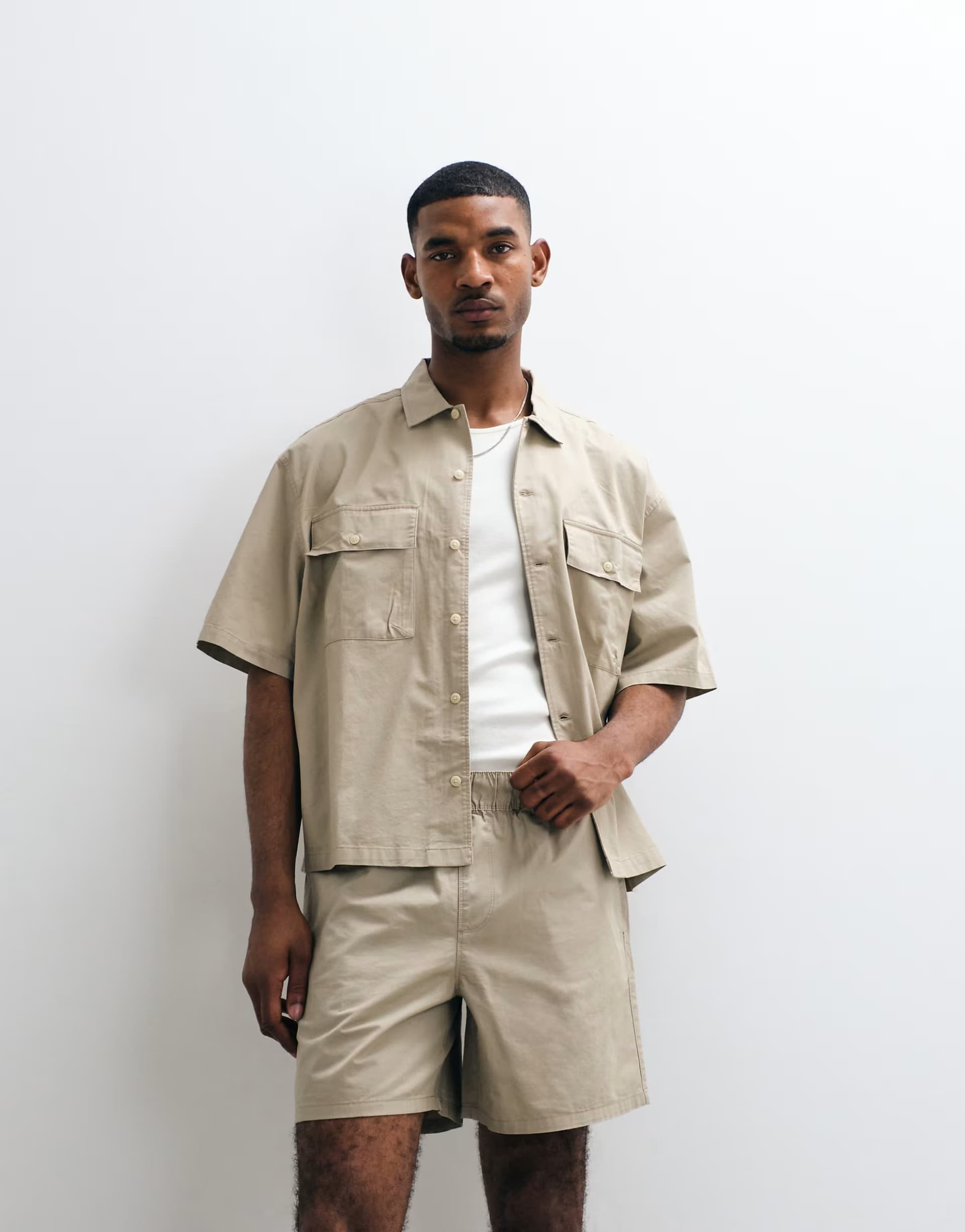 ASOS ASOS DESIGN co-ord boxy oversized cotton twill shirt in beige