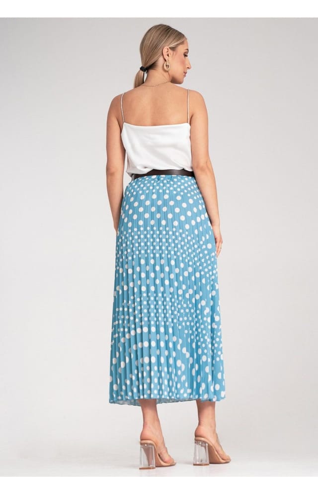 Love Lace Love Lace Women's White Polka Dot Pleated Midi Skirt with Belt in Blue - 3