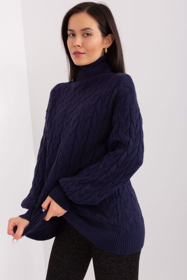 Love Lace Love Lace Women's Variegated Plaid Turtleneck Long Sleeve Sweater Style 188308 in Blue - 2