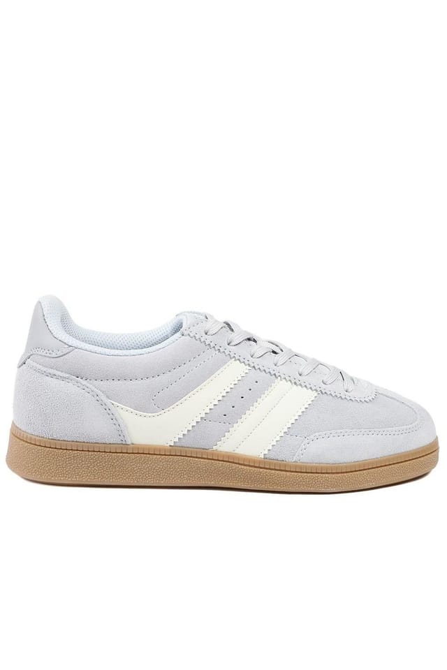 Bellissimo Bellissimo Women's Leather Striped Lace Up Trainers in Baby Blue - 2