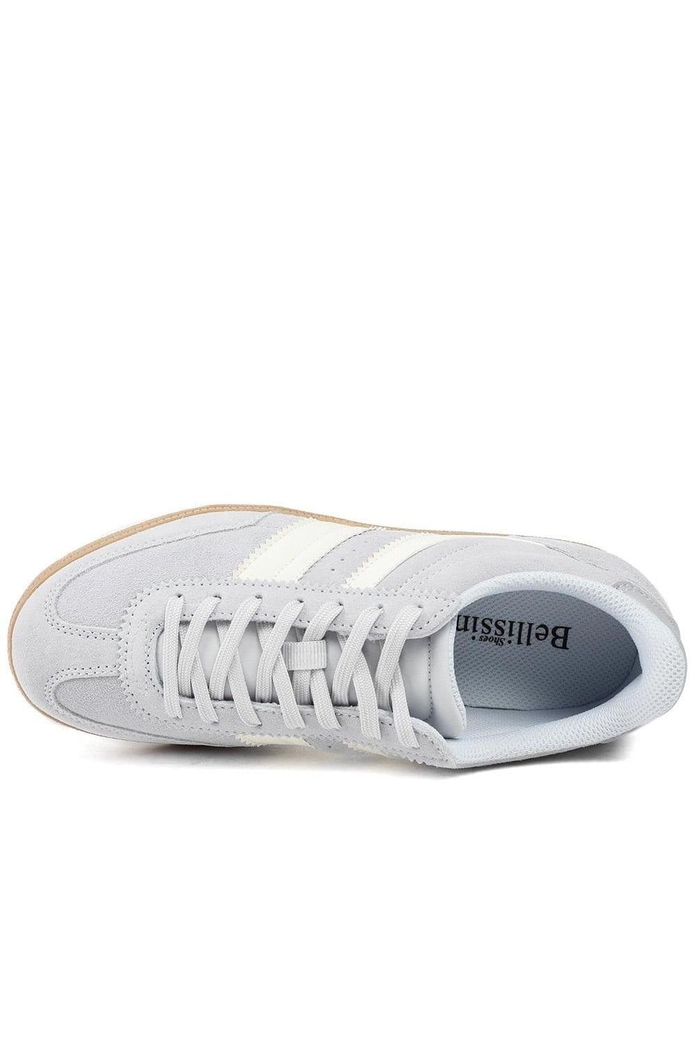 Bellissimo Bellissimo Women's Leather Striped Lace Up Trainers in Baby Blue - 4