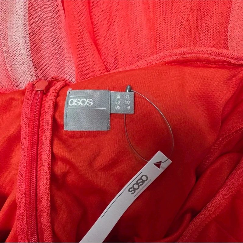 ASOS ASOS Red Tulle Halter Midi Dress Sheer Mesh Party Prom Bridesmaid UK 12 NWT - 1