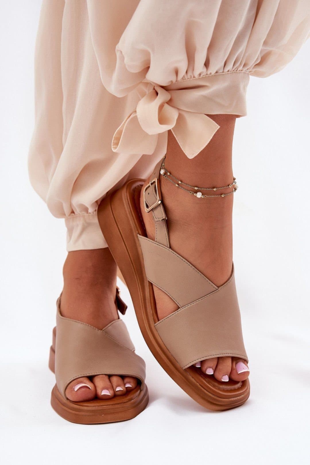 Love Lace Love Lace Women's Jezzi Wedge Sandals with Adjustable Buckle Strap in Beige