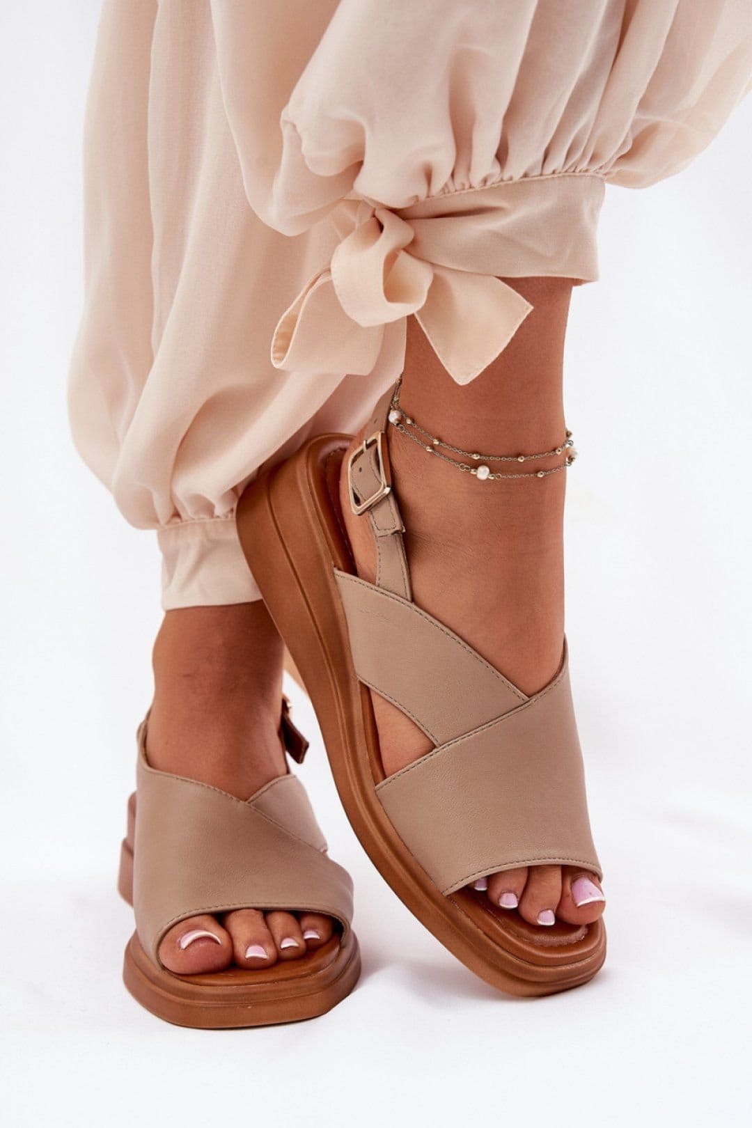 Love Lace Love Lace Women's Jezzi Wedge Sandals with Adjustable Buckle Strap in Beige - 1