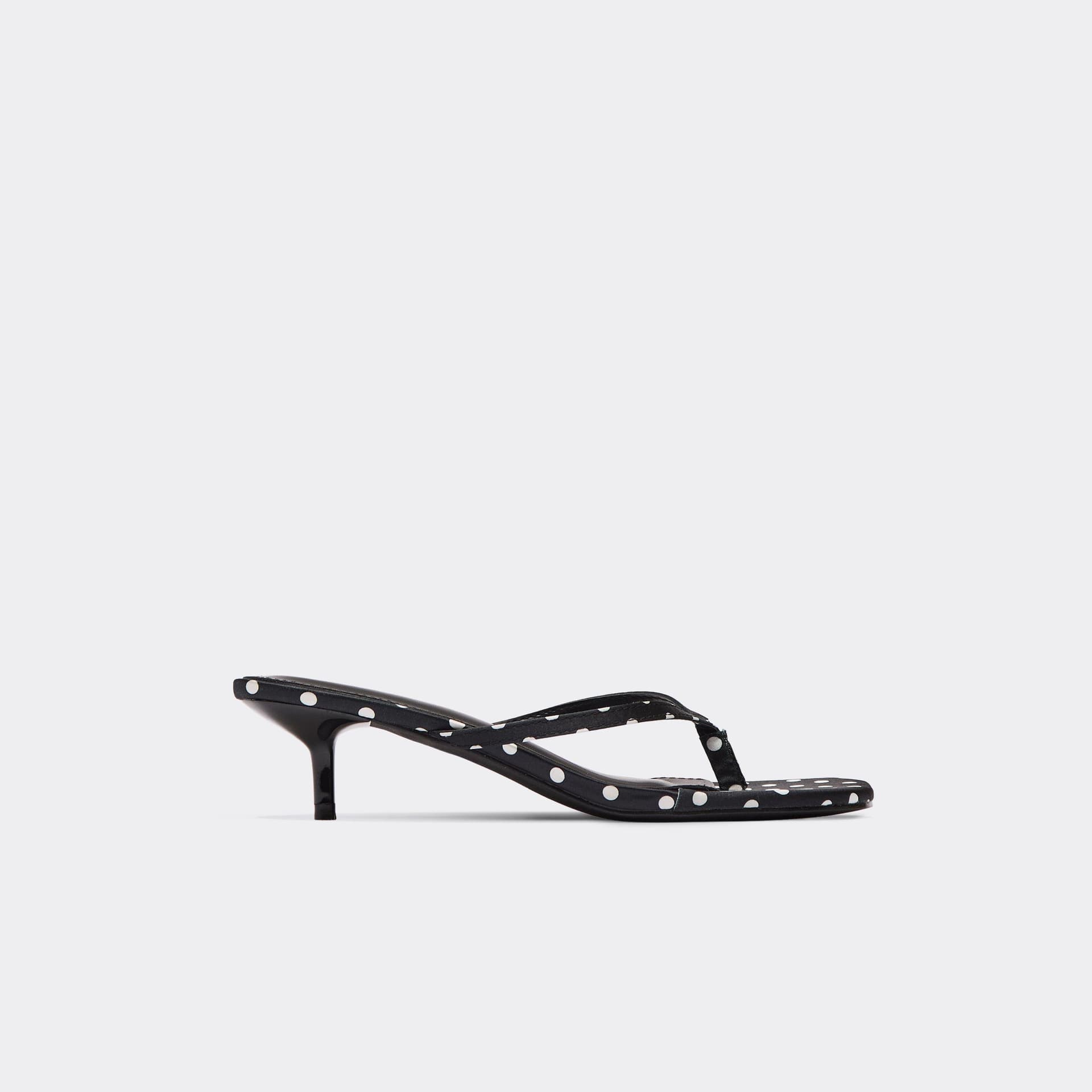 EGO Merritt Thong Strap Low Heeled Mule In Black Polka Dot Satin, Women's Size UK 3