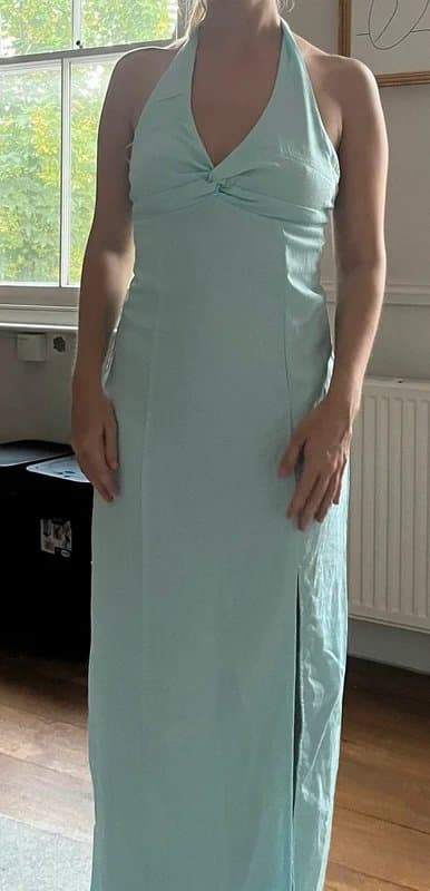 Bershka Bershka halter midi blue linen dress