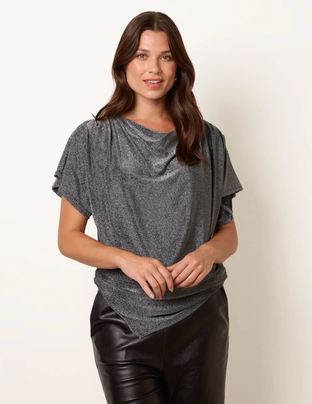 Blue Vanilla Asymmetric Draped Cowl Neck Top