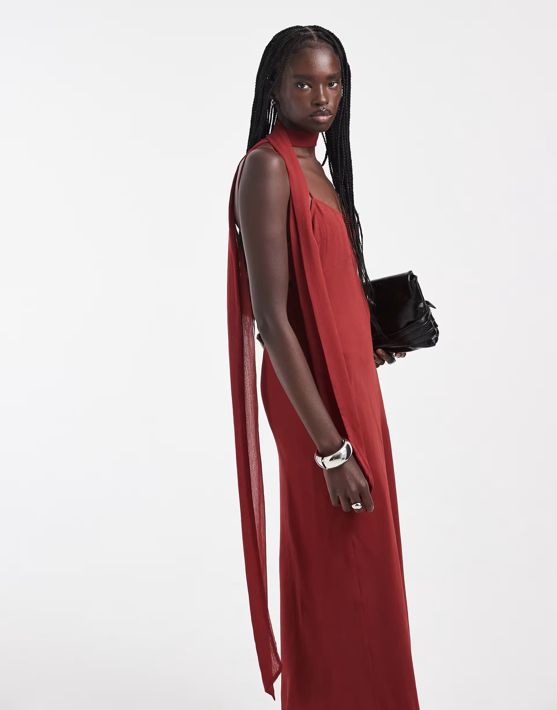 ASOS ASOS DESIGN slip midi dress with scarf in rust