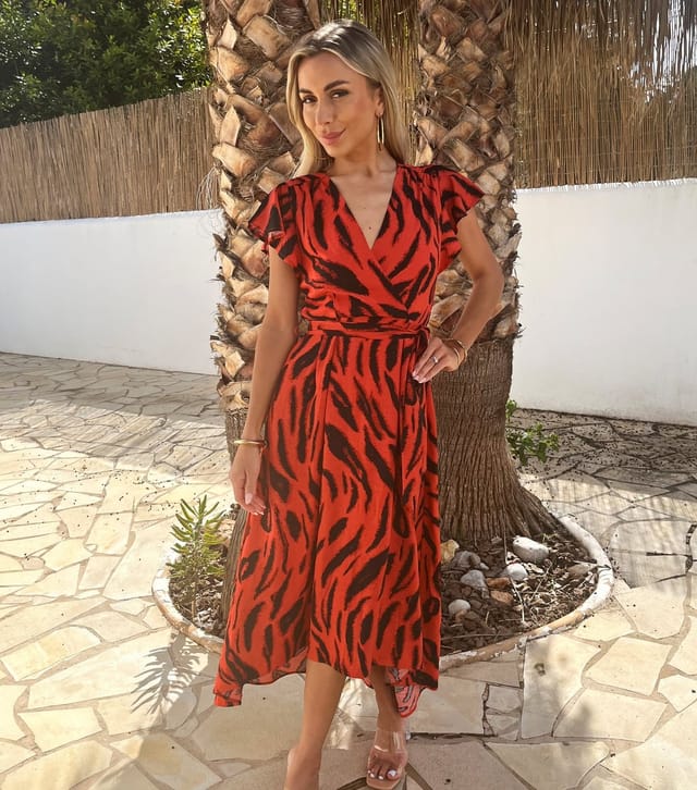 AX Paris Women's Orange Tiger Belted Wrap Midi Dress AX Paris New Look - 2