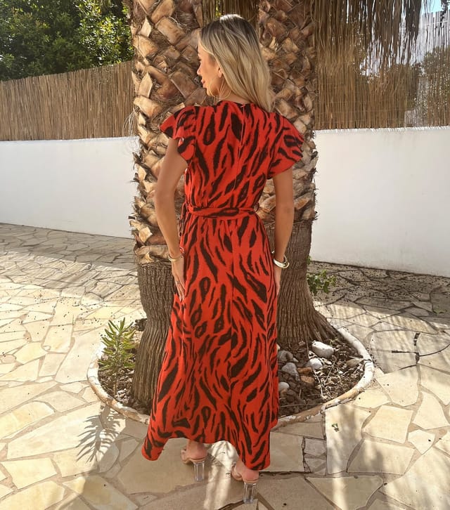 AX Paris Women's Orange Tiger Belted Wrap Midi Dress AX Paris New Look - 3