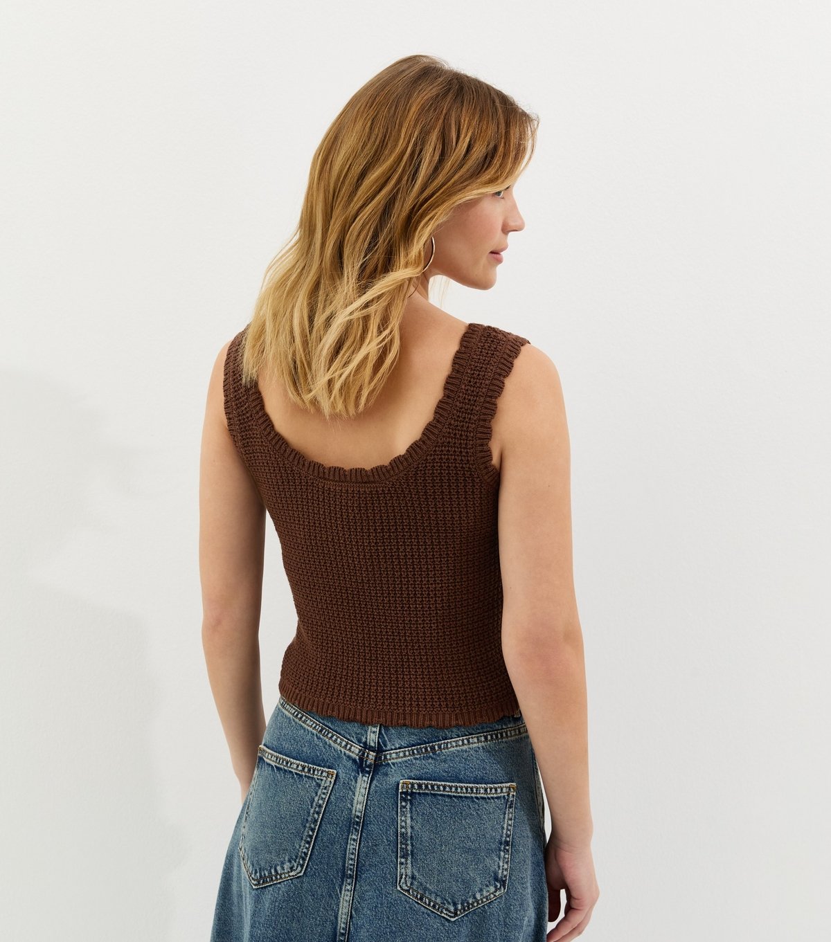 New Look Women's Dark Brown Cotton Rich Embroidered Flower Knit Vest New Look - 4