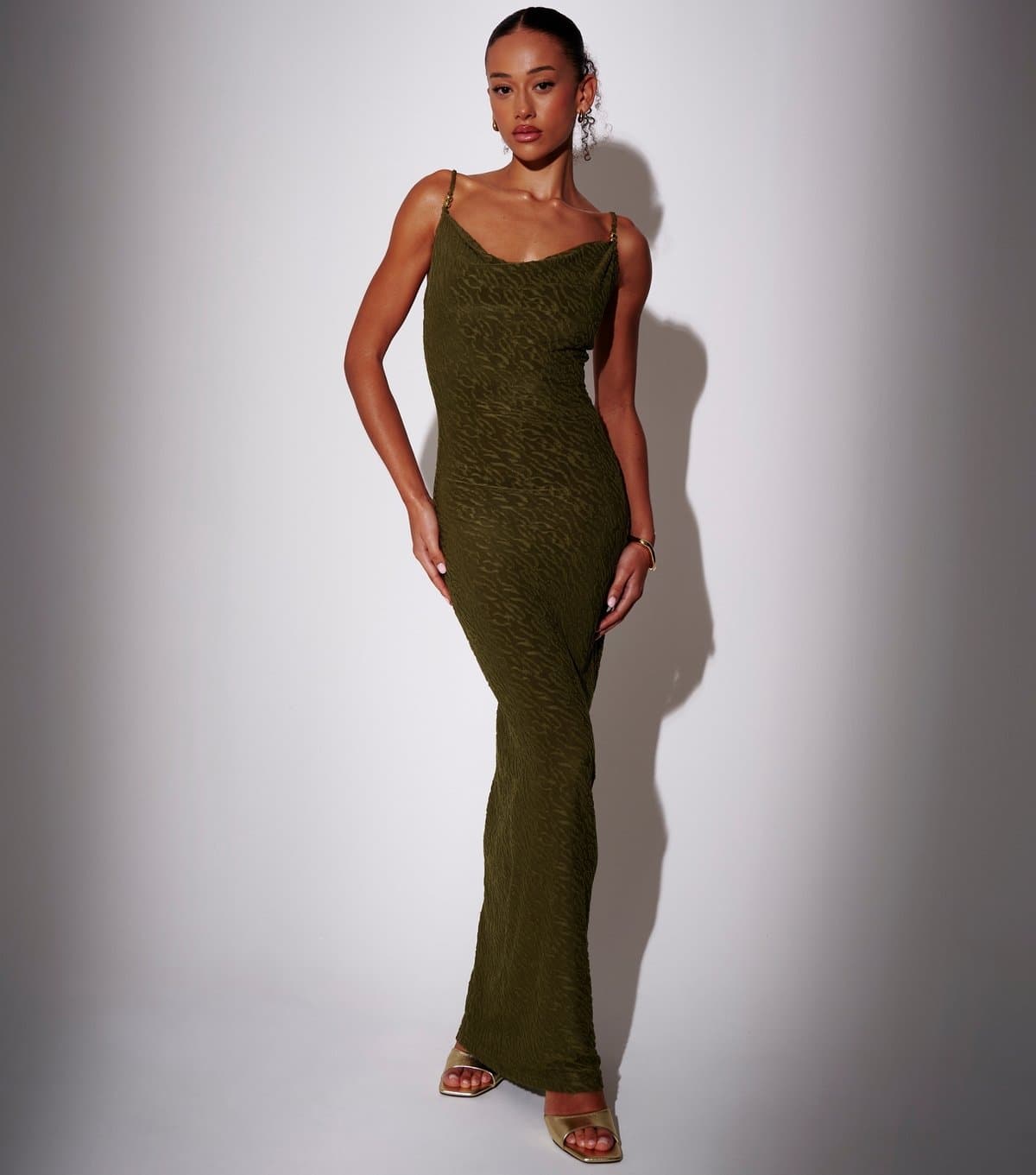 South Beach Women's Khaki Textured Cowl Neck Maxi Dress South Beach New Look