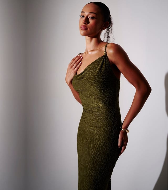 South Beach Women's Khaki Textured Cowl Neck Maxi Dress South Beach New Look - 3