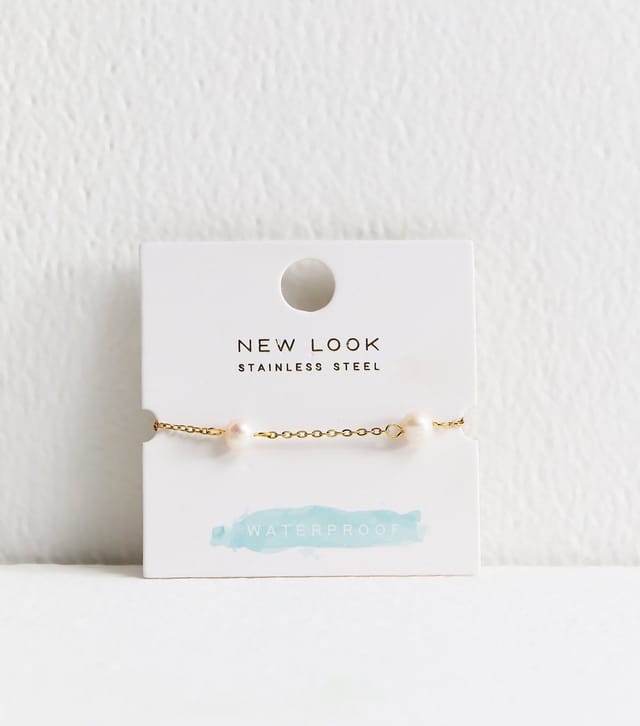 New Look Gold Tone Waterproof Faux Pearl Chain Bracelet New Look - 3
