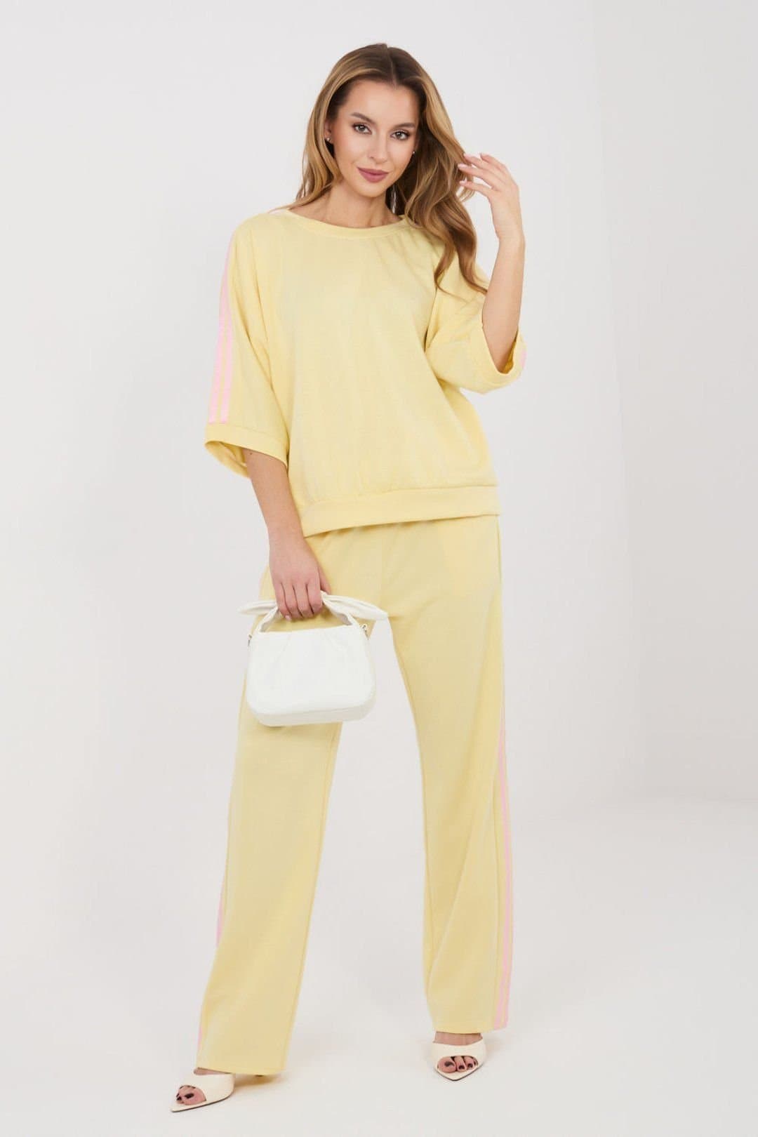 Love Lace Love Lace Women's Stripe Hoodie & Straight Leg Pants Set in Yellow