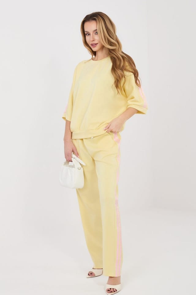 Love Lace Love Lace Women's Stripe Hoodie & Straight Leg Pants Set in Yellow - 2