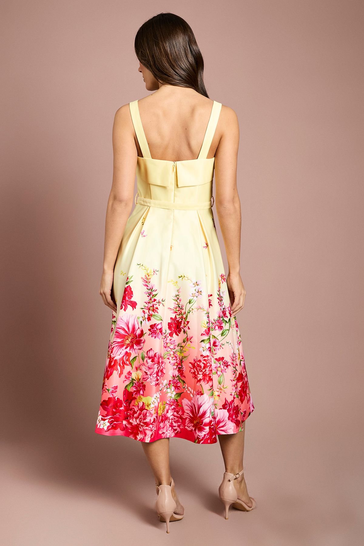 Coast Coast Women's Placement Floral Print Belted Midi Dress in Lemon - 3