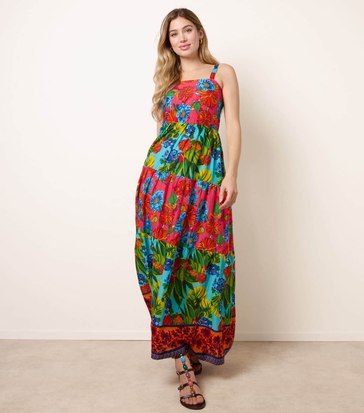 Blue Vanilla Women's Multicolour Floral Print Beaded Tiered Maxi Dress Blue Vanilla New Look