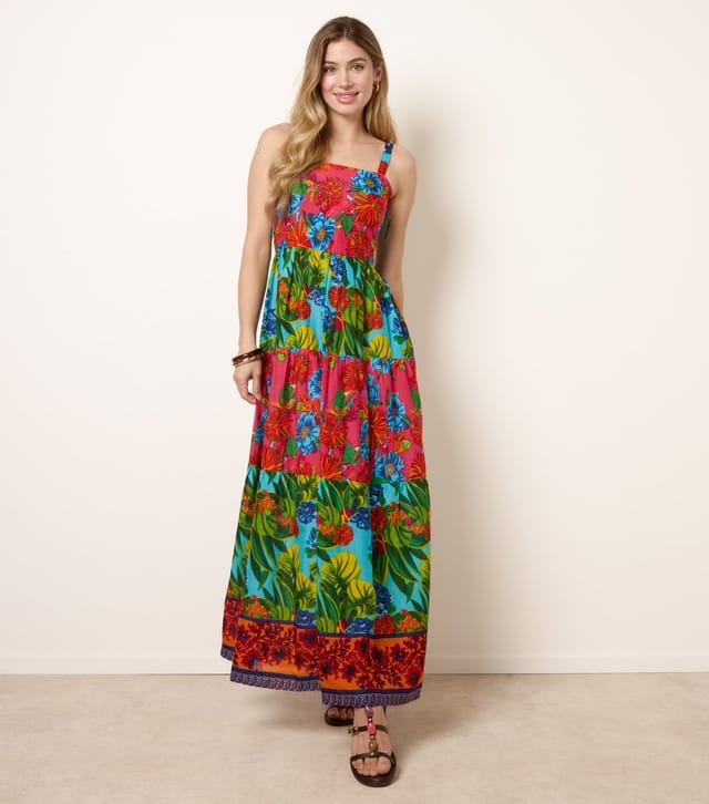 Blue Vanilla Women's Multicolour Floral Print Beaded Tiered Maxi Dress Blue Vanilla New Look - 3