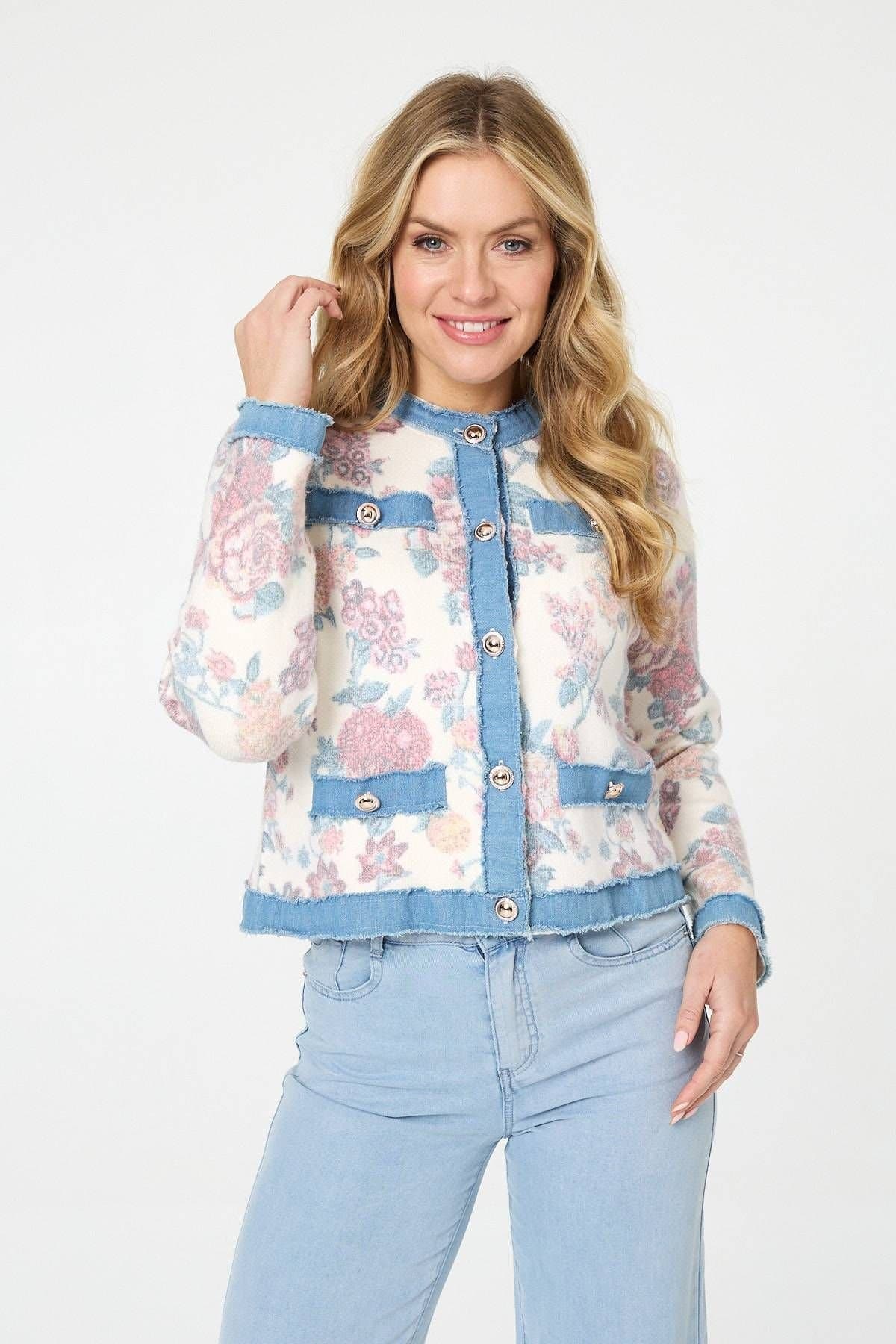 Izabel London Izabel London White Floral Denim Jacket