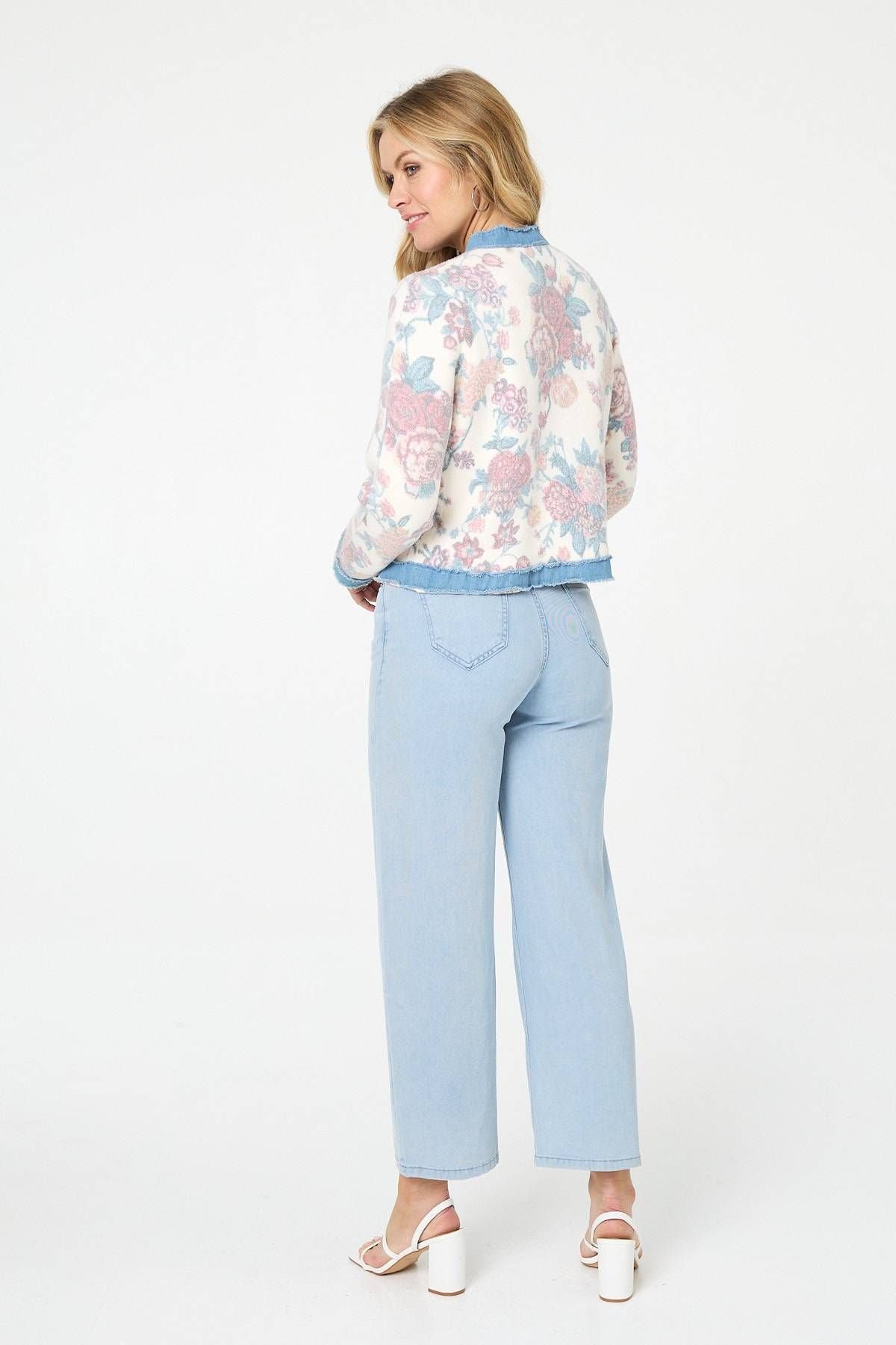 Izabel London Izabel London Women's Floral Denim Trim Button Detail Jacket in White - 3