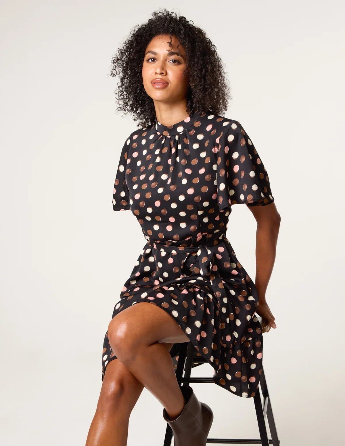 Blue Vanilla Polka Dot High Neck Flippy Dress