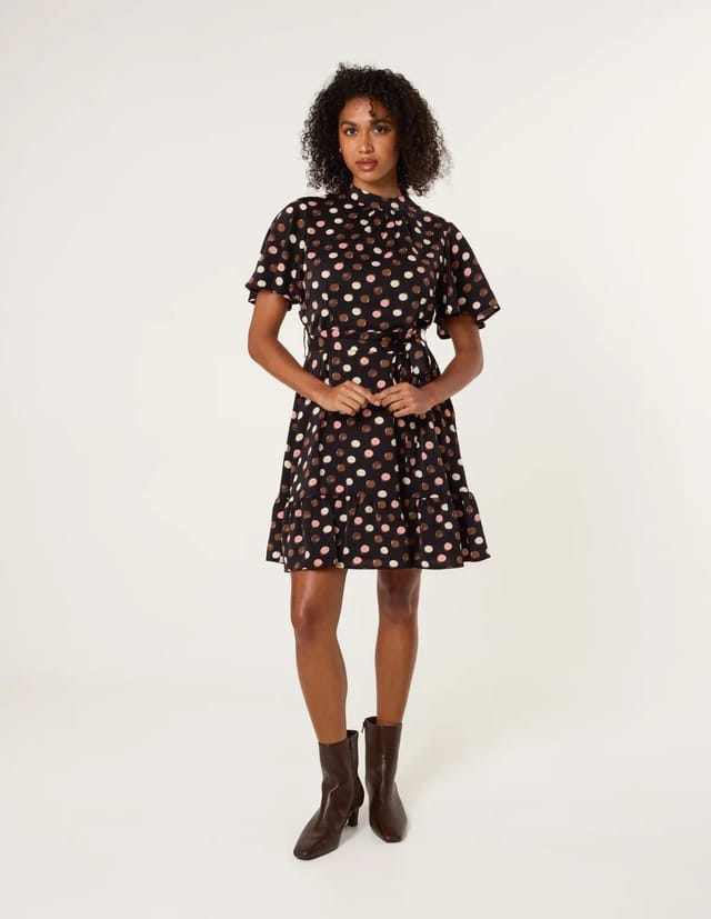 Blue Vanilla Polka Dot High Neck Flippy Dress - 2