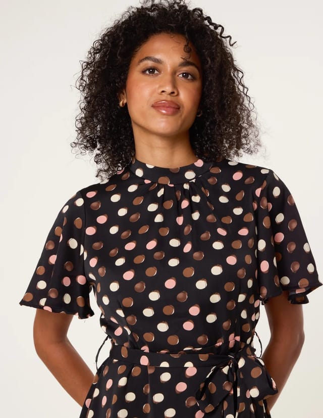 Blue Vanilla Polka Dot High Neck Flippy Dress - 3