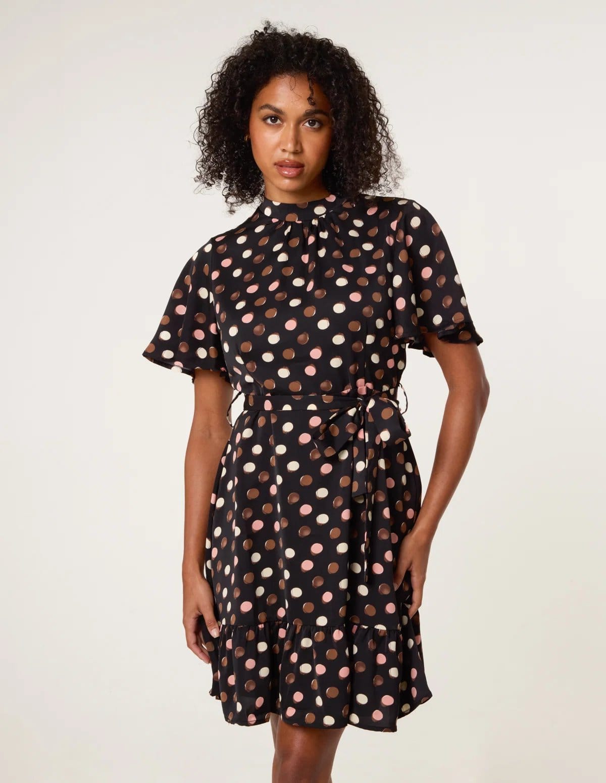 Blue Vanilla Polka Dot High Neck Flippy Dress - 4