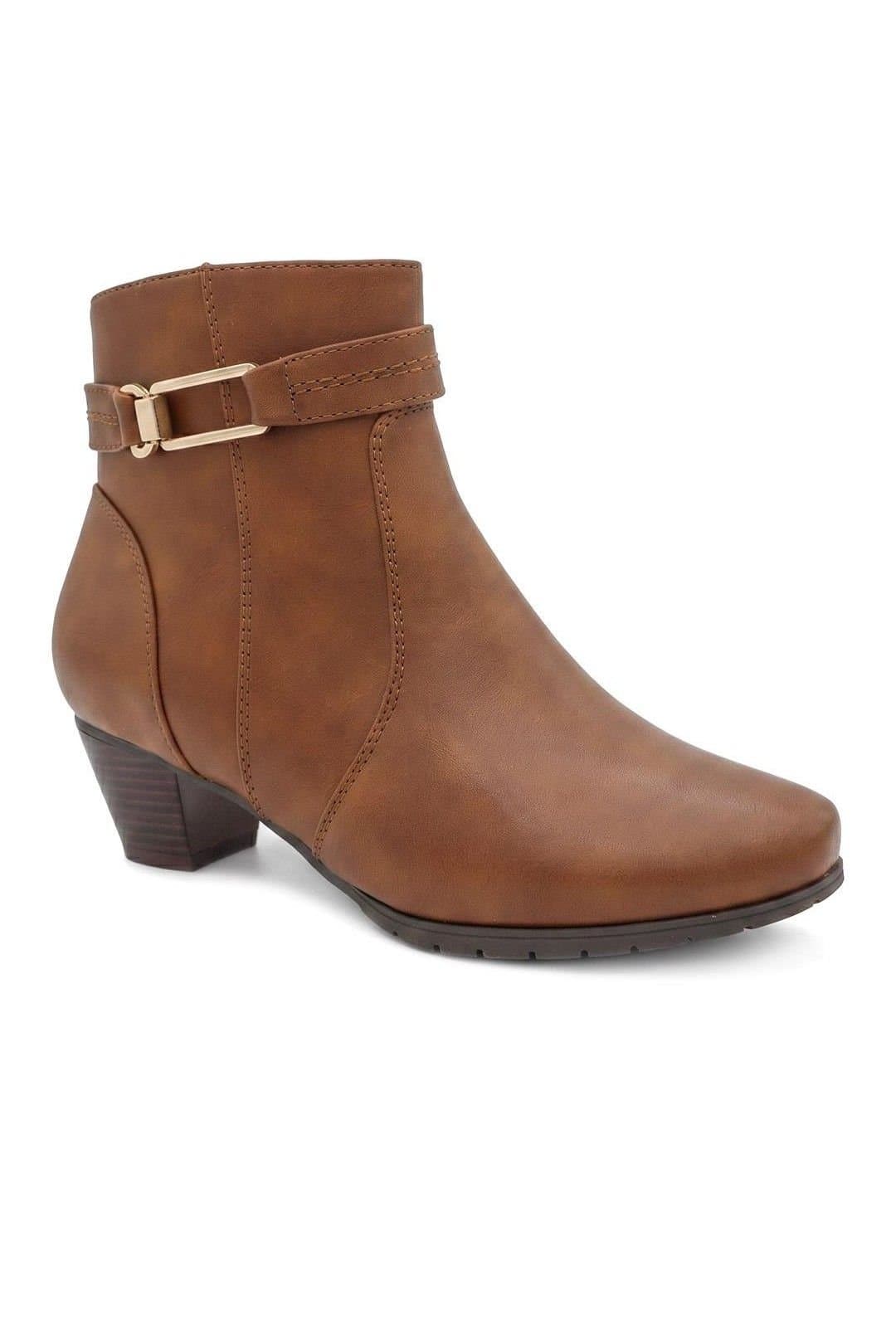 Pavers Pavers Women's Wide Fit Smart Buckle Detail Ankle Boots in Tan