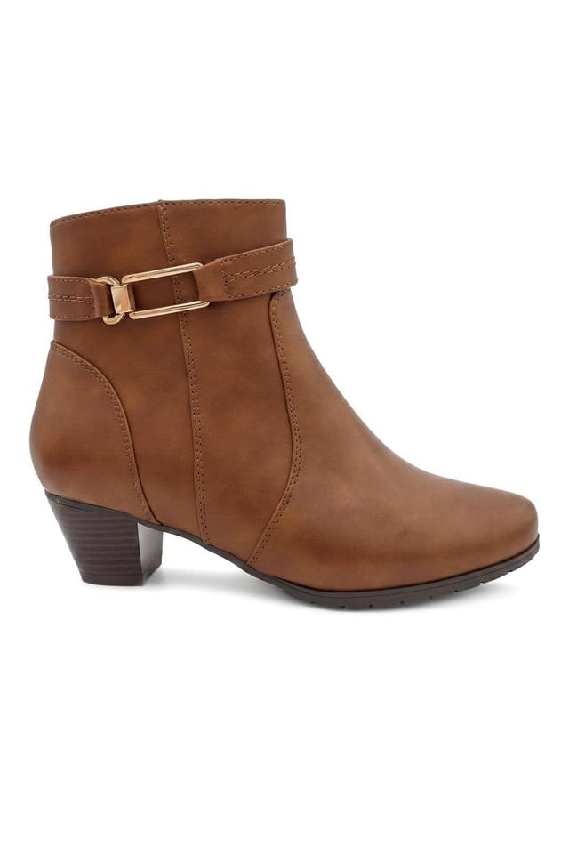 Pavers Pavers Women's Wide Fit Smart Buckle Detail Ankle Boots in Tan - 2