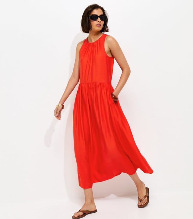 New Look Women's Bright Orange Drop Waist Sleeveless Midi Dress New Look - 3